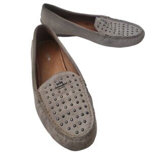 Coach Orlene Beige Grey Leather Driving Loafers Flats Womens Sz 85